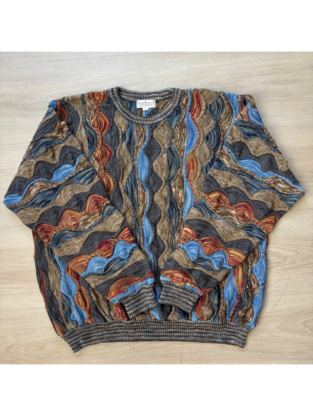 Vintage 90s Norm Thompson Tundra Sweater L 3D Textured Knit Coogi Style Canada